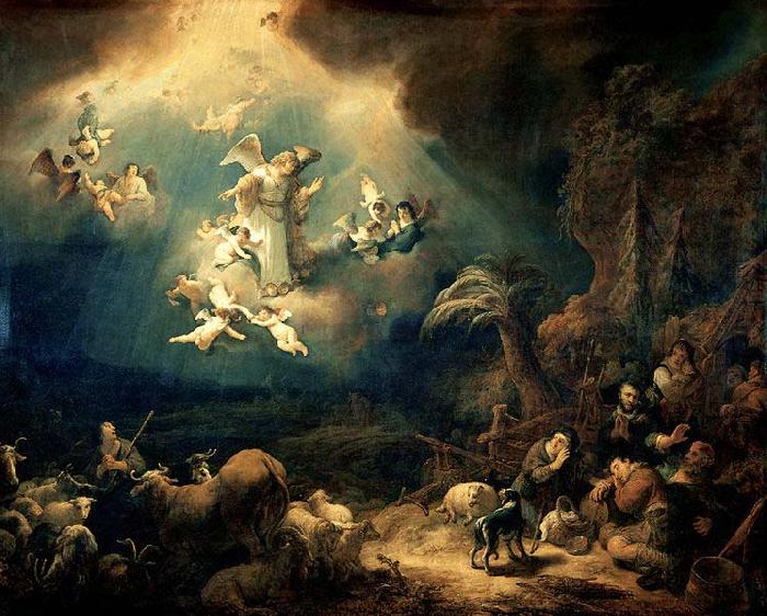 Govert flinck Angels announcing Christ's birth to the shepherds oil painting picture